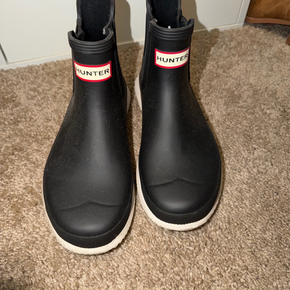 Hunter Black and White Ankle Boots